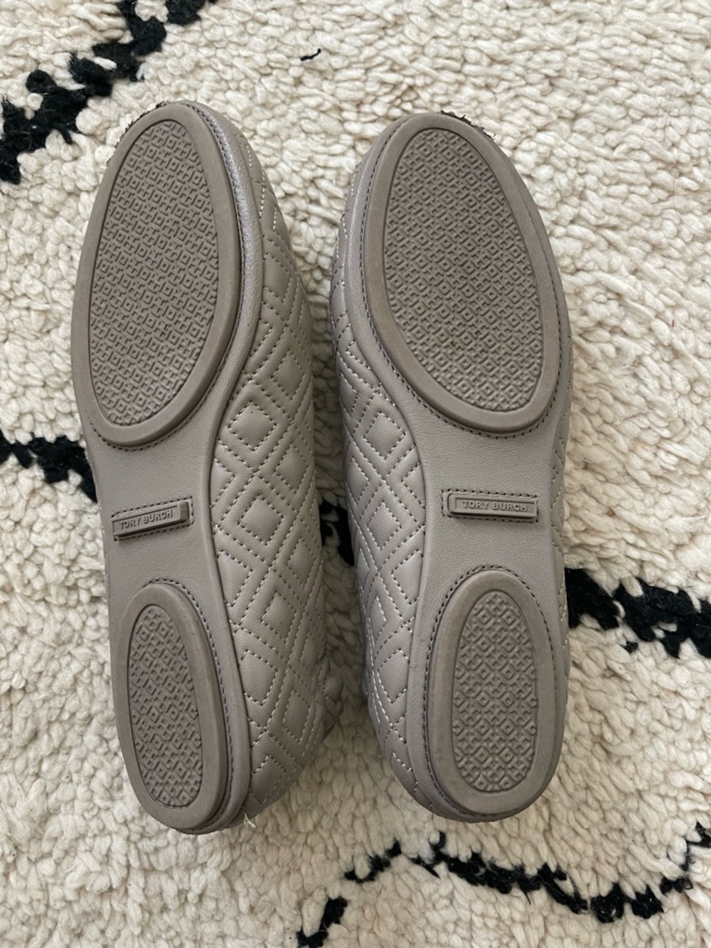 Tory Burch Taupe Quilted Logo Ballet Flats with Gold Emblem - Picture 5 of 7